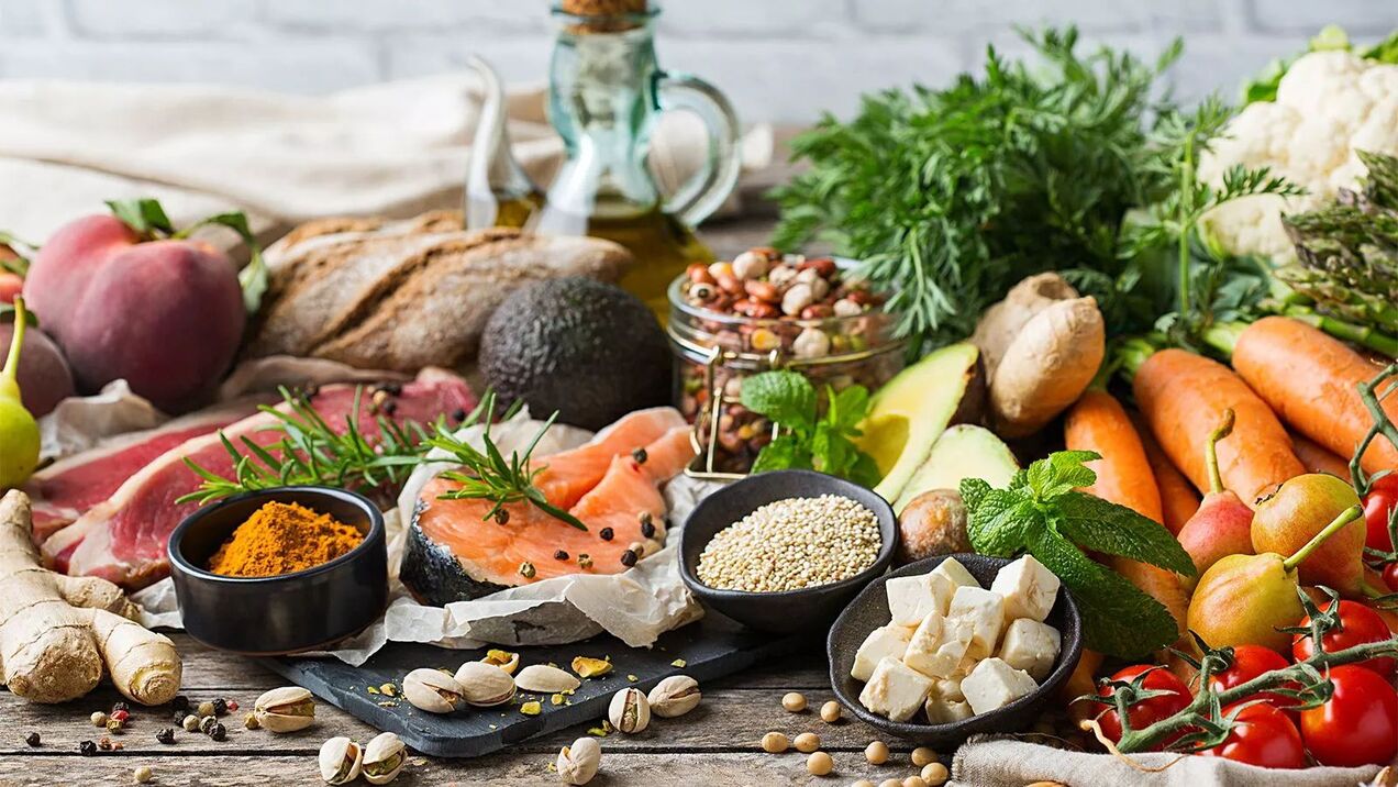 Healthy foods in the Mediterranean diet. 